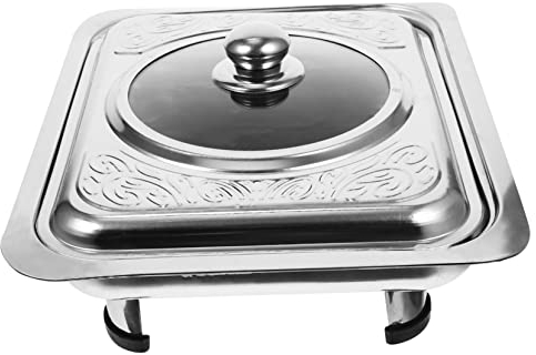 Hoement Vassoio Rettangolare in Acciaio Acciaio Per Buffet Piatto Per Alimenti Da Cucina Con Coperchio Trasparente Angoli Arrotondati Facile Da Pulire Resistente e Funzionale