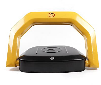 Gul automatisk parkeringsplatsspärr, parkeringsspärr bil parkeringsspärr stål parkeringsspärr 180° antikollision med 2 fjärrkontroll larmerade verktyg