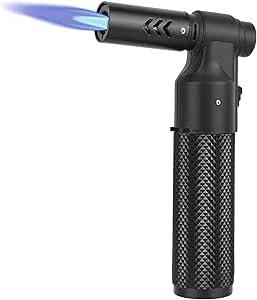 Torcia da cucina a butano, ricaricabile, portatile, mini torcia a butano, regolabile, per campeggio, grill, cucina, saldatura, barbecue (senza gas) (nero)