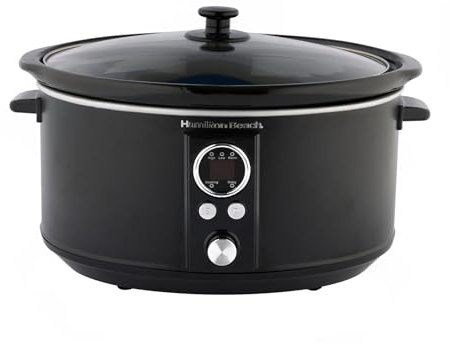 Hamilton Beach Slow Cooker, Digital, 6.5 litres, 320W, Family-Sized, Makes 8+ Portions, 3 Heat Settings, Removable, Dishwasher Safe Ceramic Bowl, Black - HBCDE650BLK