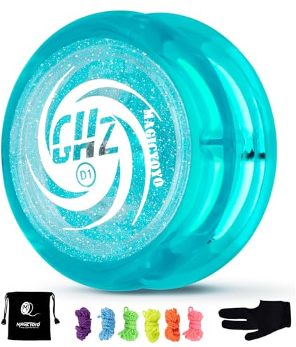 YOSTAR JoJo D1 GHZ - Yo Yo Yo Facile à Jouer avec des paillettes, Looping Responsive JoJo pour Enfants et Débutants, Plastique Durable Yo-yo pour 2a Trick, avec 6 cordons supplémentaires, gant, sac