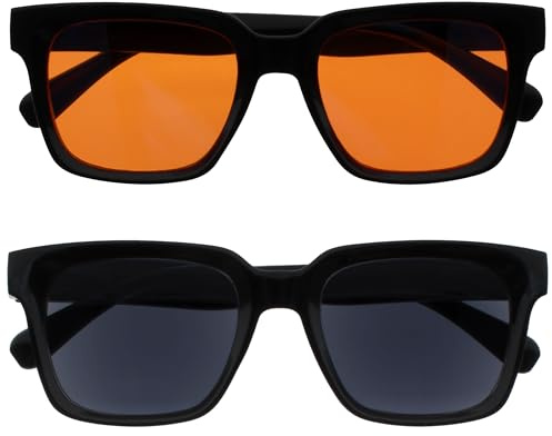 OPULIZE ERA Occhiali da sole donna e uomo - Confezione da 2 - Lenti Polarizzate UV400 Antiriflesso e Antibagliore - Oversize e Rettangolare - Cerniere a molla - Nero - Lenti Arancioni / Nere