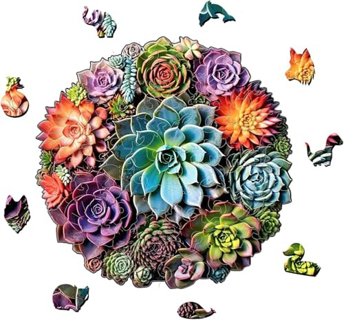 Rompecabezas de madera para adultos, 200 piezas, rompecabezas de madera de plantas succulentas, rompecabezas de madera con animales para adultos y niños, rompecabezas irregulares y únicos