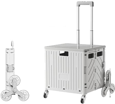 Vikbar trappvagn med säte och lock – justerbart handtag matvagn för shopping hem kontor och förvaringslösningar – bärbar och bekväm verktygshjälpare