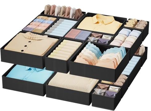 Homsorout Fabric Drawer Organiser Clothes - 18 Pack Underwear Drawer Dividers with Zipper, Foldable Storage Box Baby Clothing Organizer for Socks, Bra, Nursery - Black