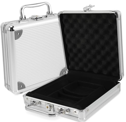 Hohopeti Poker Chip Case Portable Large Capacity Alloy for Carrying Poker Chips and Cards with Handle and Buckle Lock Metal Storage Box with Compartment Design