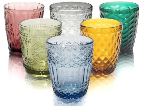 Vessyn Juego de 6 Vasos Coloridos, Vasos Estampados para Agua para Cocina y Bar, Vasos para Bebidas de Agua, Cerveza, Jugos, Vasos para Cócteles, Color Mixto