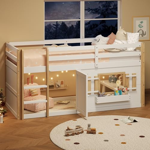 Luxeza Lettino per bambini multifunzionale con armadio per scale, spazio di gioco sottostante, senza materasso, letto a castello, letto a soppalco, bianco (90 x 200 cm)