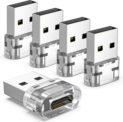 MOSWAG USB to USB C Adapter 5Packs, USB A to USB C Adapter Male to Female for iPhone 17/16/Pro/Plus, iPad, Samsung S26/S25, Apple Watch Ultra, Car, Laptop Charger, Quest – 480Mbps, Transparent Shell