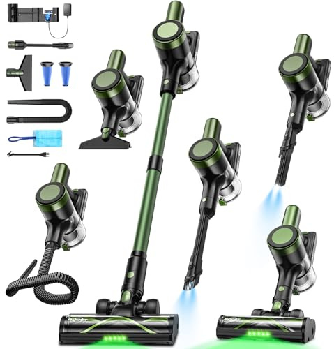 Cordless Vacuum Cleaner,58kPa/10-in-1 Stick Vacuum with 29-inch Hose and LED Lighting Brush,55Mins Runtime Vacuum Cleaner for Home,Self-Standing Vacuum with Anti-Tangle Brush for Pet Hair/Carpet/Floor