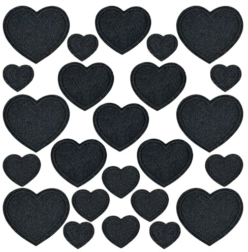 Attuslla Patches Coeur à Repasser, Patchs Brodés en Forme de Coeur pour Réparation et Décoration de Vêtements, Noir