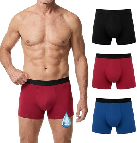 LOFIR Herr Underkläder För Inkontinens: Tvättbara Bomulls Boxershorts Läcksäkra - 150ml Absorberande Skyddsdynoråteranvändbara För Nattskydd Äldre Känsliga Flera Färger 3-Pack XL