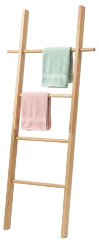Relaxdays Escalera para Toallas, 4 peldaños, 145 x 60 cm, Natural