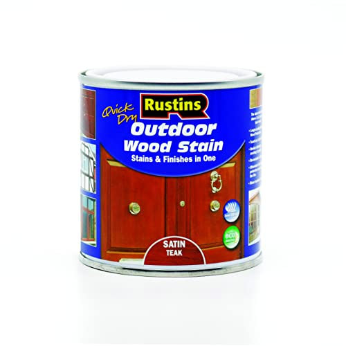 Rustins Quick Dry Outdoor Wood Satin Teak 250ml- Durable and Weather-Resistant Finish, Fast Drying, Vibrant Color for Decks, Fences, & Furniture, Available in Many Wood Shades