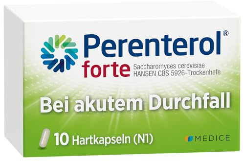 Perenterol forte 250 mg 10 Kapseln - Durchfall Medikament zur Vorbeugung & Behandlung von akutem Durchfall - entzündungshemmend - verhindert übermäßigen Flüssigkeitsverlust