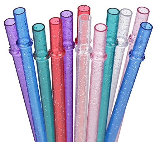 DAKOUFISH 11 Inch Reusable Plastic Glitter Sparkle Drinking Straws,BPA-Free,for 24oz 30oz Tumblers/Jars,12 Straws with One Cleaning Brush (11inch 6Color)