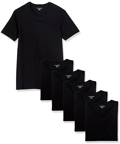 Amazon Essentials Maglietta Intima Con Scollo A V, Traspirante, In Cotone Uomo, Pacco da 6, Nero, XL