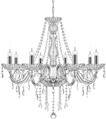 TRY-YEAN Lussuoso Lampadario a 8 Bracci Lampadario in K5 Cristallo Trasparente Lampada a Sospensione E14 con Catena Regolabile Stile Candela per Camera da Letto, Soggiorno, Sala da Pranzo, Corridoio