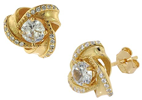 trendor Damen Ohrringe Knoten Gold auf 925 Silber Zirkonia Ohrstecker 75839