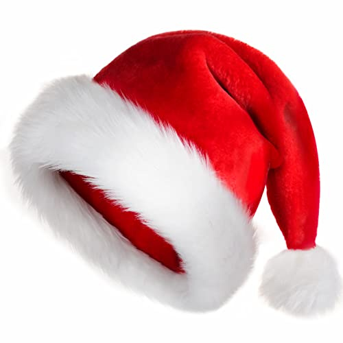 JUANANIUG Christmas Santa Hat Adult: Xmas Holiday Hat for Women and Men - Extra Thicken Classic Fur for Christmas New Year Festive Holiday Party Supplies