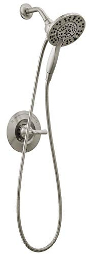 Delta Faucet Arvo 14 Series Single-Handle Shower Faucet, Shower Trim Kit with 4-Spray In2ition 2-in-1 Dual Hand Held Shower Head with Hose, SpotShield Stainless 142840-SP-I (Valve Included)