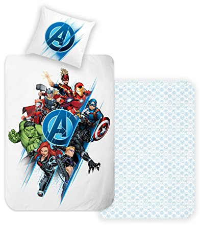 Disney Home Avengers Set di biancheria da letto double-face, 135 x 200 cm, federa 80 x 80 cm, super morbida, 100% cotone, biancheria da letto Avenger, morbida e piacevole sulla pelle