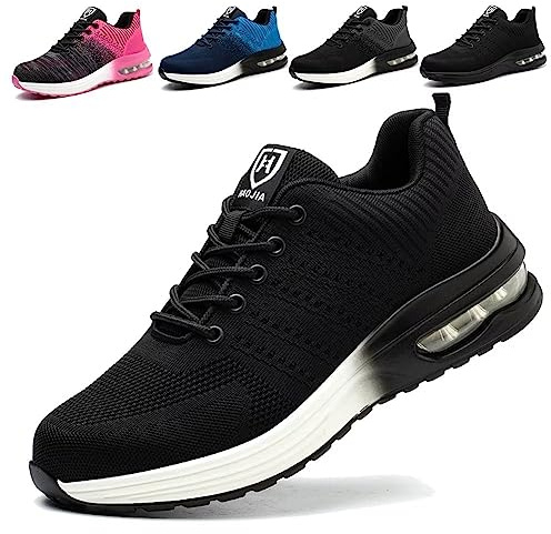Scarpe Antinfortunistiche Uomo Donna Scarpe da Lavoro con Punta in Acciaio Traspiranti Cuscino d'Aria Scarpe da Cantiere Nero Bianco 39