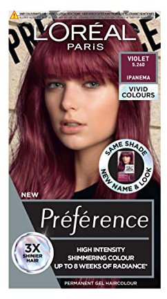 L'Oréal Paris Permanent Hair Colour, Long-Lasting Shine and Intense Colour, For up to 8 Weeks, Preference Vivids (Colorista), Violet 5.26, x1 pack