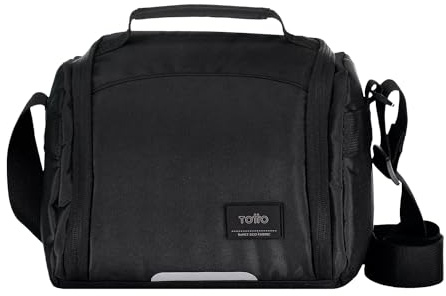 TOTTO Kühltasche für Lebensmittel, 9 l, Modell Graphit, 25,5 x 20,5 x 18,5 cm, Arbeitstasche, 180-Grad-Öffnung, Handgriff, verstellbarer und abnehmbarer Gurt, Radschlaufe, Schwarz, Schwarz, Core