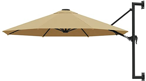 Wandsonnenschirm mit Metallmast 300 cm Taupe UV-Schutz Kurbelsystem 8 Schirmrippen für Garten Balkon Terrasse