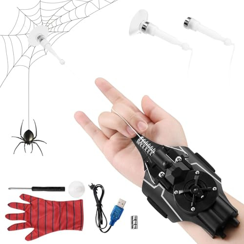 Towwoo Tireur de Toile d'araignée, Lanceur d'araignées Noires, Spider Jouet Brassards Électriques de Lanceur de Tireur de Web, Spider Web Shooters Cosplay Décoratifs pour Enfants