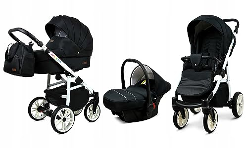 BabyLux® Bambimo Kinderwagen Set 3 in 1 - Color Lux - incl. Babywanne, Buggy Sportsitz, Auto-Babyschale - Autositz - Kinderwagenset - Kombikinderwagen mit Wickeltasche, Regenschutz usw.