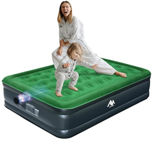 AYAMAYA Queen Camping Air Mattress with Built-In & Detachable Electric Pump -Portable 16 Inch Luxury Double High Inflatable Airbed,Self Inflating Air Mattress,No Power Outlet Needed for Camping & Home