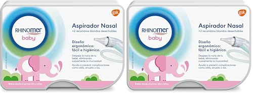 Rhinomer Baby, Aspirador Nasal Para Bebé + 2 Recambios Blandos Desechables Con Filtro Absorvente, Para Aspirar Mucosidad Nasal (Paquete de 2)