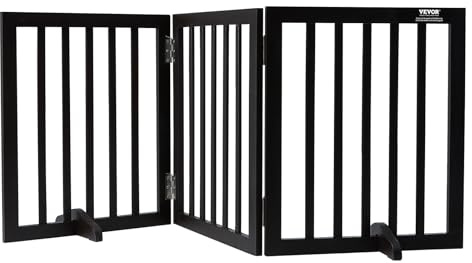 VEVOR Barrière de Sécurité pour Chiens 153x61 cm, Barrière d'Escalier Autoportant et Pliable, 3 Panneaux, Clôtures pour Animaux de Compagnie, pour Passages Larges et Étroits, Intérieur, Marron