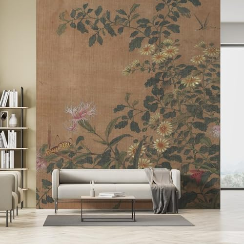 MUDECOR Wall Mural Vintage Floral Antique Flower Design Not Peel and Stick, Non-Woven Wallpaper Wall Decoration for Bedroom Living Room - 120x96