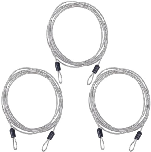 GORGECRAFT 3Pcs 2M Long Security Safety Cable Luggage Lock 3mm Braided Stainless Steel Safety Cable Wire Rope Double Loop Lightweight Security Chains for Outdoor Gate Luggage Lock