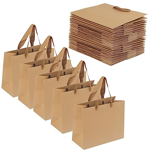 HEIYUET 20 stycken 22 x 18 x 10 cm papper presentpåsar brun med handtag, bruna papperspåsar med handtag, brunt papper shoppingpåsar för festgåvor, förpackning, detaljhandel