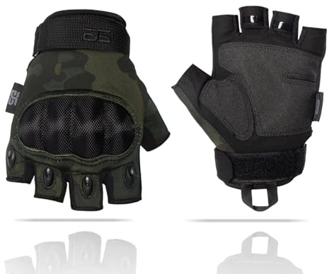 Glove Station Fingerless Knuckle Protective Gloves for Men - Motorcycle Riding Gloves for Airsoft, Hiking & Outdoor Work - Black Multicam, X-Large