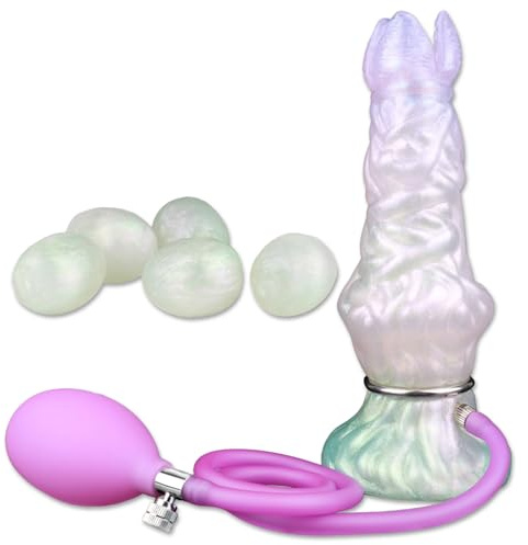 AMAZBEE Dildo Ovipositor Gonfiabile con Uova Morbide Giocattolo Sessuale Knot in Silicone Inseribile con Ventosa e Superficie Testurizzata per Prostata (5 eggs,1)