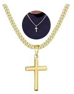 Esrael Gold Kreuz Kette Herren Goldkette Herren 5mm Kubanische Halskette Männer with Cross Edelstahl Kreuzkette Kreuz Kette Männer Schmuck Geschenke 20 Zoll
