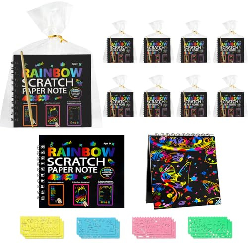 Lot de 12 stylos à gratter pour enfants, notes à gratter arc-en-ciel, cadeaux d'anniversaire pour enfants, peintures à faire soi-même