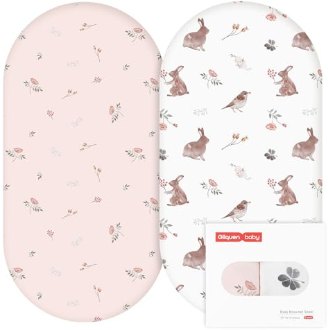 GLLQUEN BABY 2 Pack Moses Basket Fitted Sheets, Newborn Pram Sheets Fitted, 100% Microfiber Oeko-tex101 Cozy and Breathable Crib Baby Bassinet Sheets for Boy and Girl(Watercolour Rabbit)