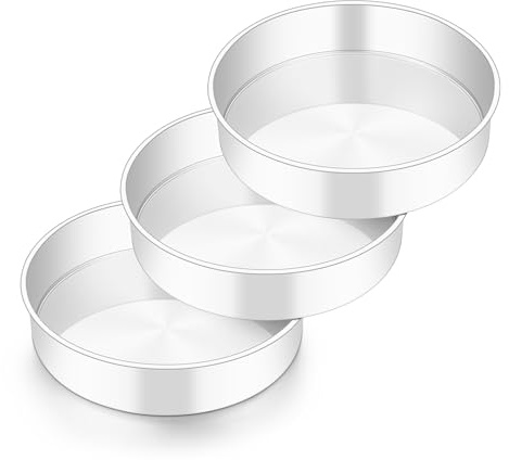 HaWare Juego de 3 moldes redondos de acero inoxidable de 7 pulgadas para hornear, asar y servir, molde para tartas de cumpleaños, boda, saludable y no tóxico, pulido con espejo y apto para