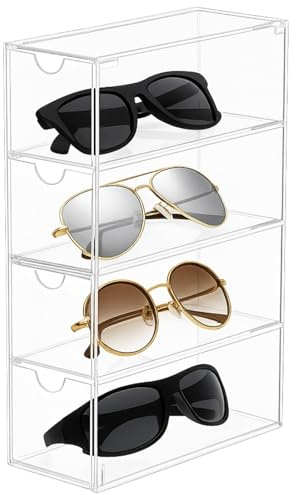 Packool Safety Glasses Holder, Acrylic Glasses Organizer, 4-Tier Eyeglass Storage Dispenser for Desk, Transparent Eyeglass Holder for Home and Office, 17.5x6.3x24.6cm