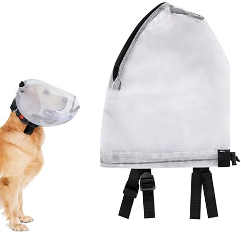 Cappuccio in Rete per Cani - Protezione Sicurezza Mesh per Animali | Copricapo Anti-Graffio con Zip Bocca Leggero Traspirante Previene Morsi Leccate | Impedisce Morso Leccamento Per Toelettatura Bagno
