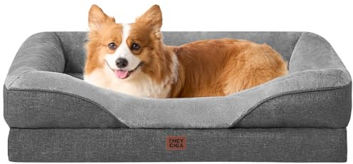 EHEYCIGA Cama Ortopedica y Viscoelastica para Perro M Plus 89x56x16.5 cm, Memory Foam Sofa para Perros Lavable, Cama Gato Suave, Gris Oscuro