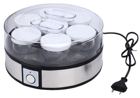 Fockety Yogurtiera, Macchina per Yogurt Elettrica in Acciaio Inossidabile, Macchine Automatiche per Yogurt Portatili con 7 Vasetti di Vetro per Marmellate di Frutta Fatte in Casa
