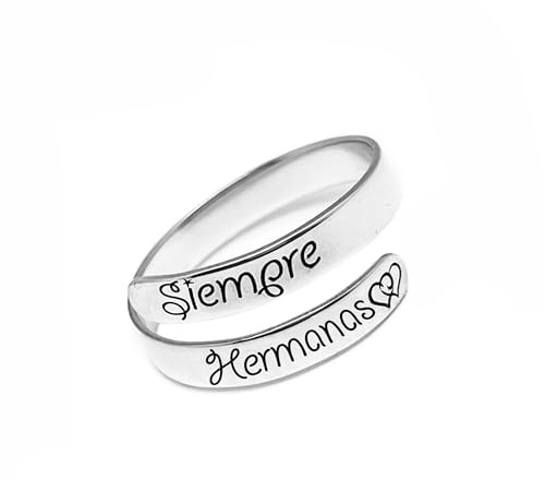 Anillo ajustable en plata de ley 925 para mujer | Grabado “SIEMPRE HERMANAS” | Joya personalizada de amistad, madre e hija o pareja | Regalo único cumpleaños, Día de la Madre (Siempre Hermanas)