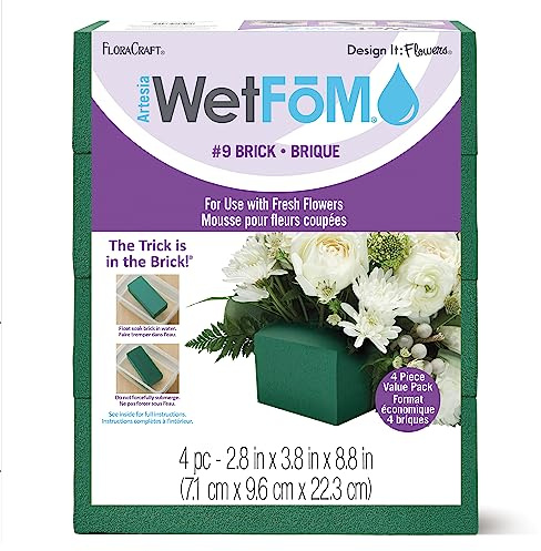 FloraCraft Floral Artesia WetFōM 4 Piece Brick 2.8 Inch x 3.8 Inch x 8.8 Inch Green